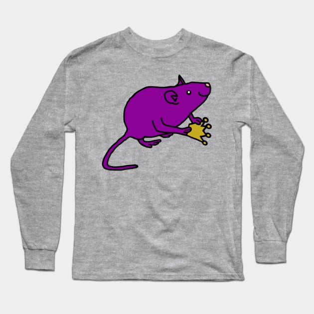 Purple Rat Holding a Crown Long Sleeve T-Shirt by ellenhenryart